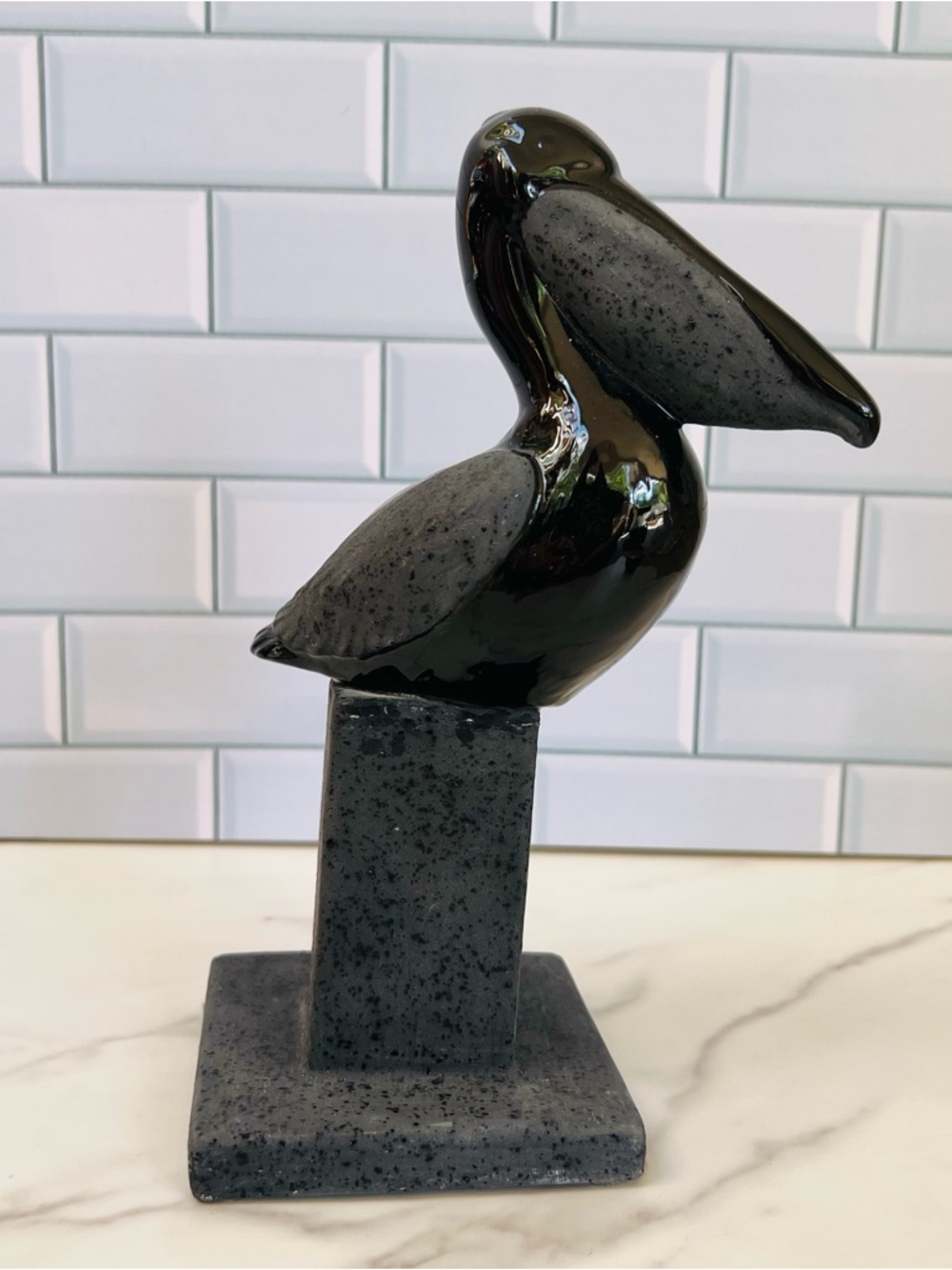 Vintage 80s Pelican Figurine Black Ceramic Nautical Coastal Home Decor 9.5” H - Picture 4 of 8